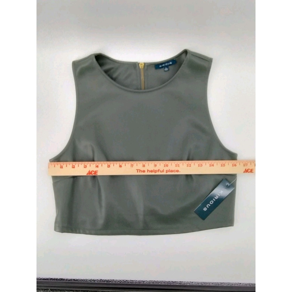 NWT Kirious Womens Faux Leather Crop Top Olive Green Sleeveless Back Zip Large - Picture 4 of 8